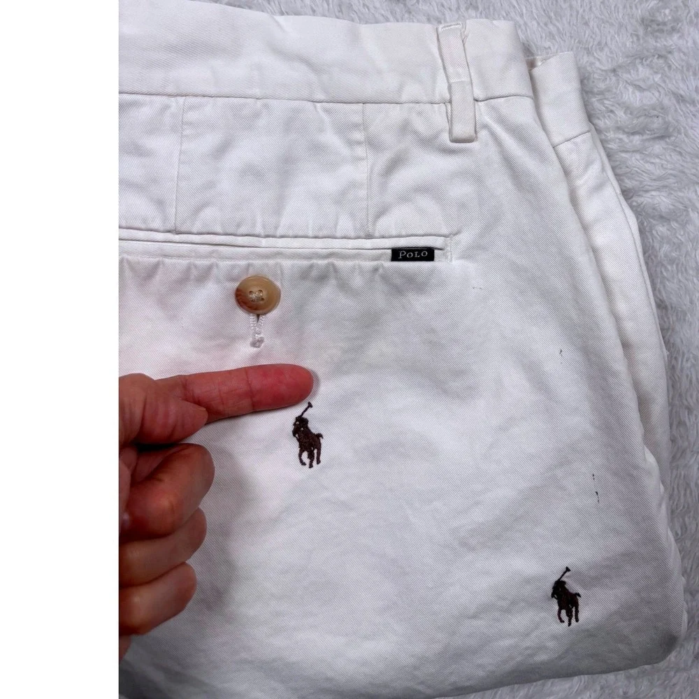 Polo Ralph Lauren Shorts Chinos Mens 33‎ White All Over PONY OGO Classic Preppy